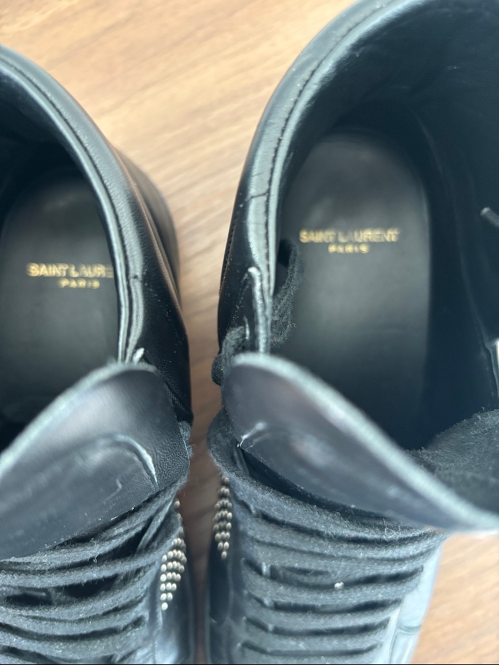 Authentic Saint Laurent Black Leather High-Top Sneakers with Silver Stud Panels - Picture 5 of 8